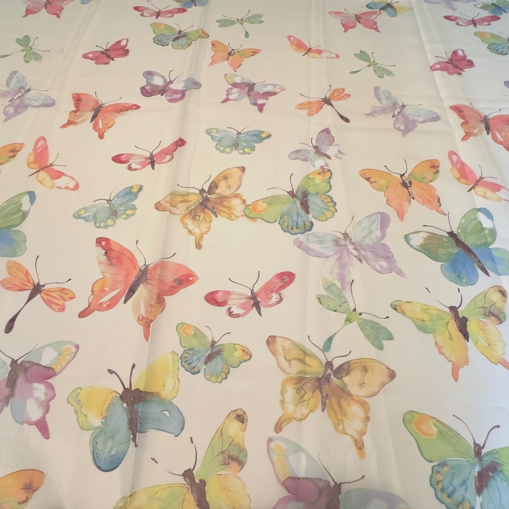 Butterfly Shower Curtain Cream Watercolor Floral Print 70x72 Cottagecore Decor - Picture 2 of 7